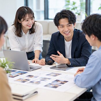 打ち合わせをする企業担当者
