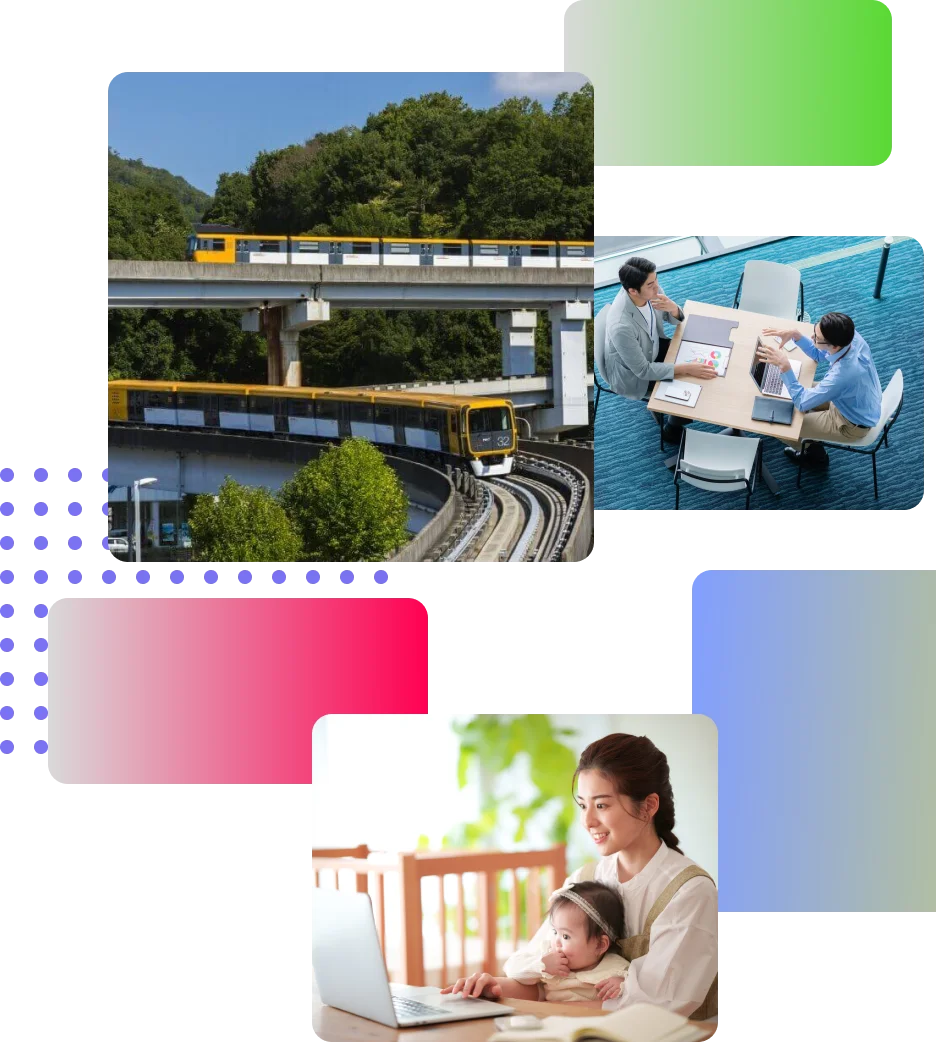 電車の写真や仕事をしている人の写真などが集まった画像